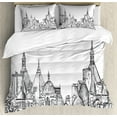 thumbnail image 1 of Modern Duvet Cover Set, European City Landscape Sketchy Painting with Landsmarks Image Print, Decorative 3 Piece Bedding Set with 2 Pillow Shams, King Size, Black and White, by Ambesonne, 1 of 3