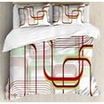 thumbnail image 1 of Modern Duvet Cover Set, Geometric Contemporary Wavy Lines with Abstract Shapes Designs Art Image, Decorative 3 Piece Bedding Set with 2 Pillow Shams, Calking Size, Khaki Burgundy White, by Ambesonne, 1 of 3