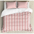 thumbnail image 1 of Modern Duvet Cover Set, Geometrical Chevron Lines and Triangle Shaped Border Seem Art Image, Decorative 3 Piece Bedding Set with 2 Pillow Shams, King Size, Dark Coral and White, by Ambesonne, 1 of 3