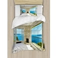 thumbnail image 1 of Modern Duvet Cover Set, Modern Hollywood Star Houses Inspired Design with Ocean Nature Forest View Art, Decorative 2 Piece Bedding Set with 1 Pillow Shams, Twin Size, White and Blue, by Ambesonne, 1 of 3