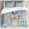 thumbnail image 1 of Modern Duvet Cover Set, Husky Dog Faced Man at Valentines with Hearts Romantic Love Display, Decorative 3 Piece Bedding Set with 2 Pillow Shams, Queen Size, Sand Brown Slate Blue, by Ambesonne, 1 of 3