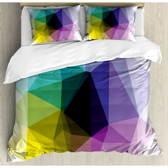 Modern Duvet Cover Set King Size, Fragmented Triangle Color Shades in Gradient Tones Mosaic Style Digital Pattern, Decorative 3 Piece Bedding Set with 2 Pillow Shams, Multicolor, by Ambesonne