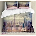 thumbnail image 1 of Modern Duvet Cover Set King Size, New York City Usa Landscape from Roof Apartment Balcony Photograph Image, Decorative 3 Piece Bedding Set with 2 Pillow Shams, Grey White and Pink, by Ambesonne, 1 of 3