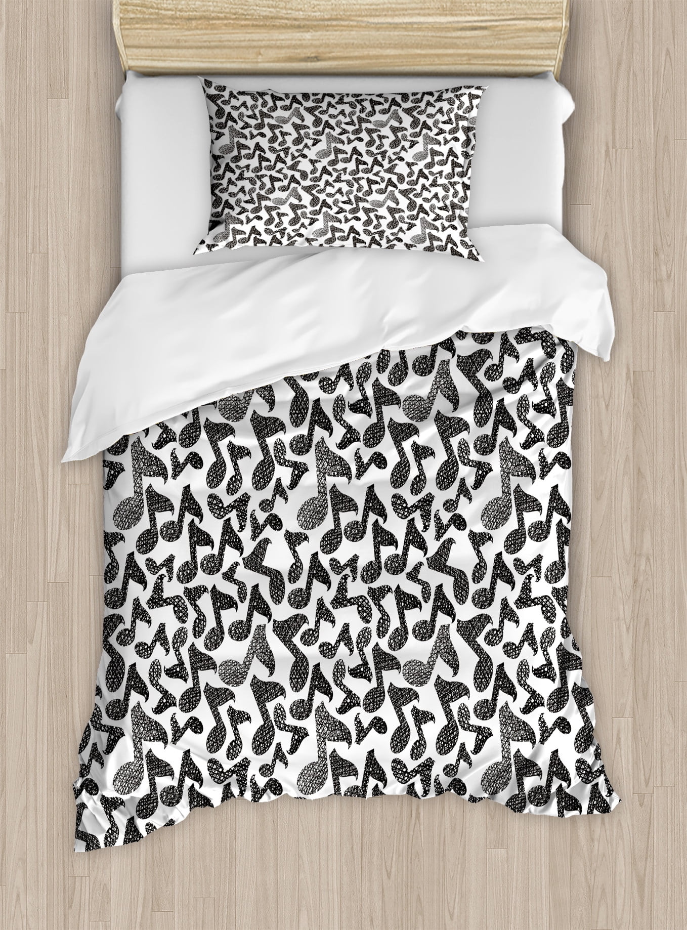 Twin Black and White Music Notes Duvet Cover Set