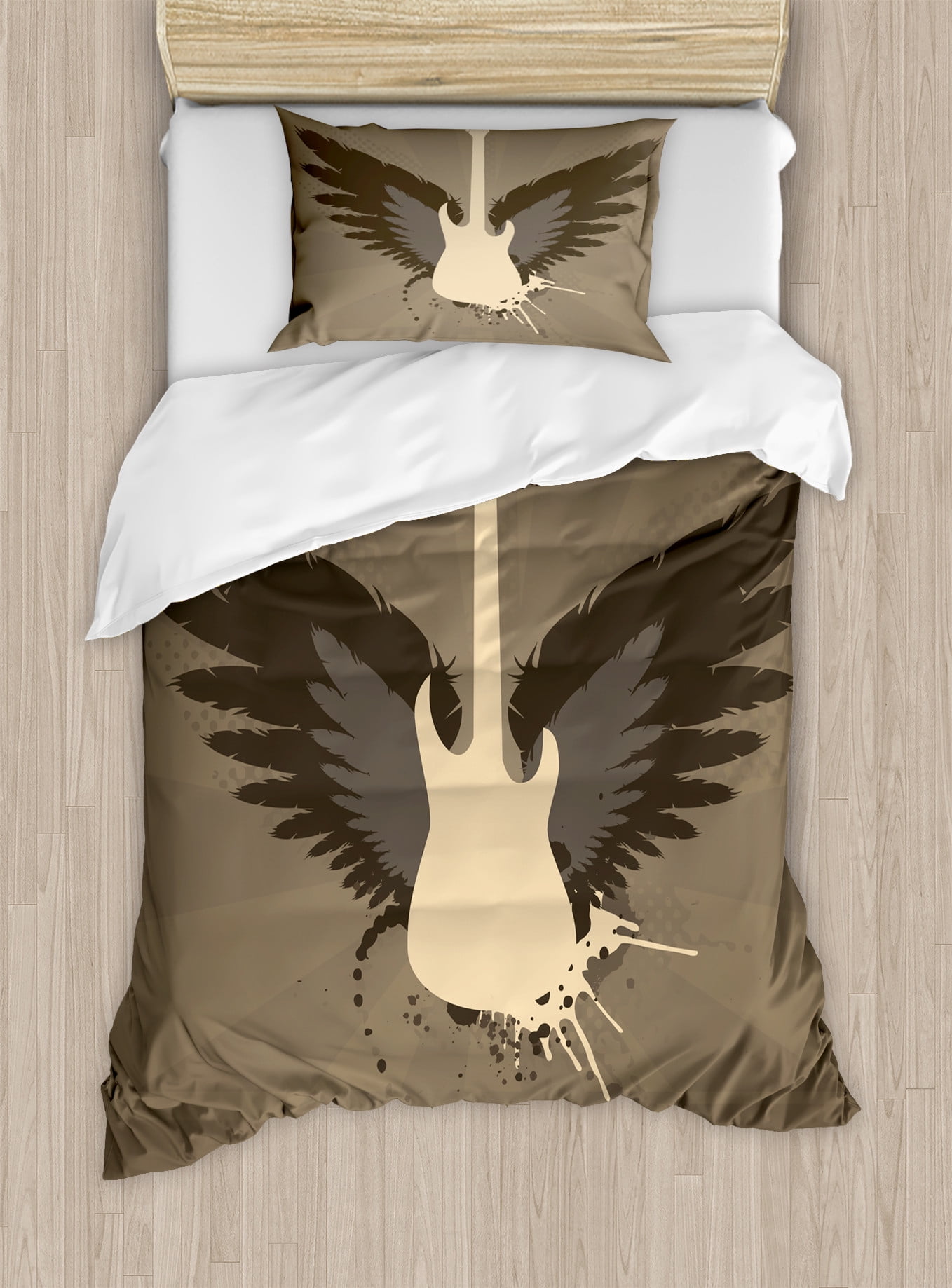 Twin Charcoal Grey Mustard Guitar Wings Duvet Cover Set