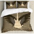 thumbnail image 1 of Modern Duvet Cover Set, Music Theme Rock Talent Wings Guitar Instrument Art Print, Decorative 3 Piece Bedding Set with 2 Pillow Shams, King Size, Charcoal Grey Mustard, by Ambesonne, 1 of 3