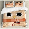 thumbnail image 1 of Modern Duvet Cover Set, Owl with a Cup of Coffee and Scarf Student Midterms Humor Illustration, Decorative 3 Piece Bedding Set with 2 Pillow Shams, Calking Size, Cinnamon Sand Brown, by Ambesonne, 1 of 3