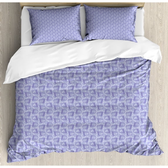 Modern Duvet Cover Set, Pattern of Irregular Geometric Silhouettes, Decorative 3 Piece Bedding Set with 2 Pillow Shams, King Size, Ceil Blue Lavender Blue, by Ambesonne