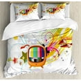 thumbnail image 1 of Modern Duvet Cover Set Queen Size, Digital Image Television Media Theme Stars Stripes Lines Abstract Artwork Image, Decorative 3 Piece Bedding Set with 2 Pillow Shams, Multicolor, by Ambesonne, 1 of 3