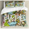 thumbnail image 1 of Modern Duvet Cover Set Queen Size, Hippie Life with Man and Woman Peace Symbol Pacifism Liberal Sketch Illustration, Decorative 3 Piece Bedding Set with 2 Pillow Shams, Multicolor, by Ambesonne, 1 of 3