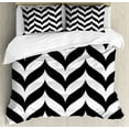 thumbnail image 1 of Modern Duvet Cover Set Queen Size, Minimalist Colors Stylized Artistic Chevron Pattern with Simplistic Retro Effects, Decorative 3 Piece Bedding Set with 2 Pillow Shams, Black White, by Ambesonne, 1 of 3