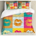 thumbnail image 1 of Modern Duvet Cover Set Queen Size, Sexy Woman Lips on Polka Dots Background in Various Frames Fashion Kiss Love Design, Decorative 3 Piece Bedding Set with 2 Pillow Shams, Multicolor, by Ambesonne, 1 of 3