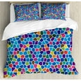 thumbnail image 1 of Modern Duvet Cover Set Queen Size, Vivid Rainbow Colored Mosaic Design Shapes in Blue Yellow Green Orange Red Artwork, Decorative 3 Piece Bedding Set with 2 Pillow Shams, Multicolor, by Ambesonne, 1 of 3