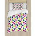 thumbnail image 1 of Modern Duvet Cover Set, Rainbow Colorful Butterfly Romantic Art, Decorative 2 Piece Bedding Set with 1 Pillow Shams, Twin Size, Dark Blue Yellow, by Ambesonne, 1 of 3