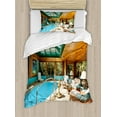 thumbnail image 1 of Modern Duvet Cover Set, Residential House Large Indoor Pool Furniture Sunrays Leisure Time Print, Decorative 2 Piece Bedding Set with 1 Pillow Shams, Twin Size, Green Pale Brown Blue, by Ambesonne, 1 of 3