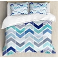 thumbnail image 1 of Modern Duvet Cover Set, Seamless in Doodle Style Dots and ZigZag Pattern with Asymetrical Lines Image, Decorative 3 Piece Bedding Set with 2 Pillow Shams, King Size, Blue and White, by Ambesonne, 1 of 3