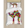 thumbnail image 1 of Modern Duvet Cover Set Twin Size, Colorful Featured Camel Figure Abstract Trippy Shapes and Bands Artful Illustration, Decorative 2 Piece Bedding Set with 1 Pillow Sham, Multicolor, by Ambesonne, 1 of 3