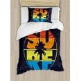 thumbnail image 1 of Modern Duvet Cover Set Twin Size, Surf Typography in Rainbow Colors Featured with Palm Tree Silhouette Illustration, Decorative 2 Piece Bedding Set with 1 Pillow Sham, Multicolor, by Ambesonne, 1 of 3
