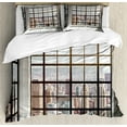 thumbnail image 1 of Modern Duvet Cover Set, Urban City View of Apartments from Square Shape Windows Photograph, Decorative 3 Piece Bedding Set with 2 Pillow Shams, Queen Size, Pale Brown White, by Ambesonne, 1 of 3