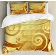 thumbnail image 1 of Modern Duvet Cover Set, Vector Canvas Design Floral Swirls Leaves Spring Nature Inspired Image, Decorative 3 Piece Bedding Set with 2 Pillow Shams, Queen Size, Earth Yellow Brown, by Ambesonne, 1 of 3