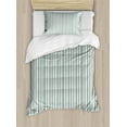 thumbnail image 1 of Modern Duvet Cover Set, Vertical Thin and Bold Stipes Optical Pattern Retro Style Abstract Print, Decorative 2 Piece Bedding Set with 1 Pillow Shams, Twin Size, Pale Sage Green White, by Ambesonne, 1 of 3