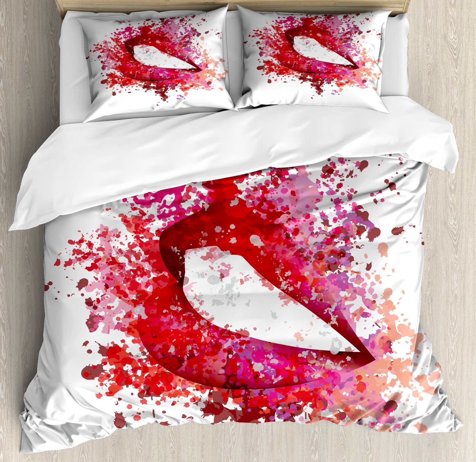 Modern Duvet Cover Set, Woman Lips Smiling with Watercolored Paintbrush ...
