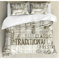 thumbnail image 1 of Modern Duvet Cover Set, Wooden Background with Coffee Phrase Espresso Hot Chocolate Cappuccino Design, Decorative 3 Piece Bedding Set with 2 Pillow Shams, Queen Size, Beige Army Green, by Ambesonne, 1 of 3