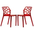 thumbnail image 1 of LeisureMod Dining Chair Stackable Accent Side Chair Transparent Modern Kitchen Chair with Honeycomb Back Design for Dining Room and Kitchen Dynamic Collection in Transparent Red Set of 2, 1 of 7