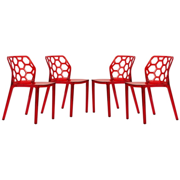 Modern Dynamic Dining Chair, Set of 4 - Transparent Red