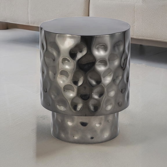 Modern ET-90-30-16 End Table with Metal Nickel Finish and Hand-Hammered Design