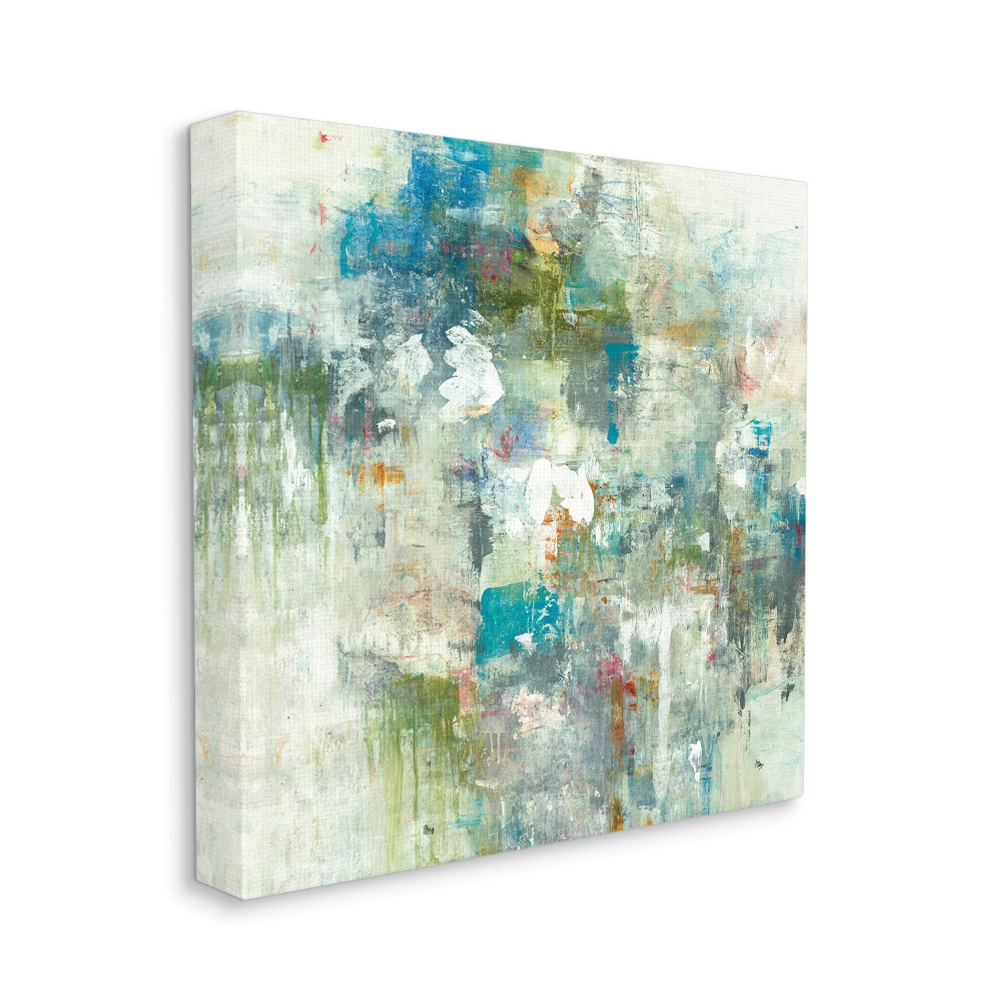 Modern Earth Tone Abstraction Busy Blue Green 24 in x 24 in Painting Canvas Art Print, by Stupell Home Décor