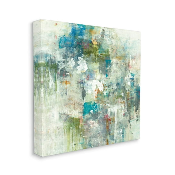 Modern Earth Tone Abstraction Busy Blue Green Abstract Gallery-Wrapped Canvas Print Wall Art, 17x17