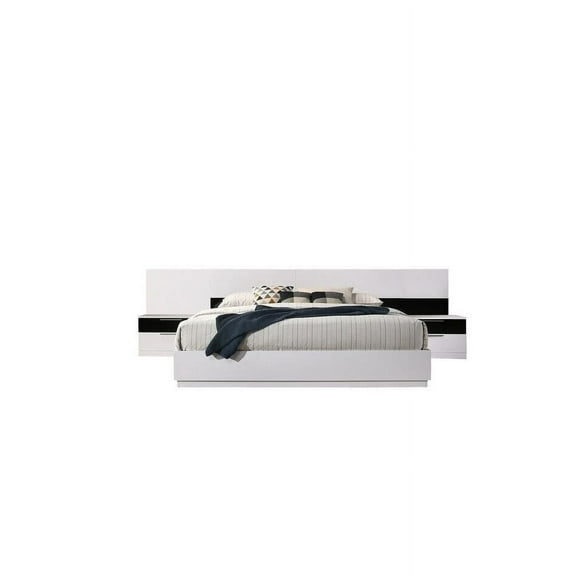 Modern Eastern King Size Platform Bed Frame, Lacquer Finish Bed, White/Black