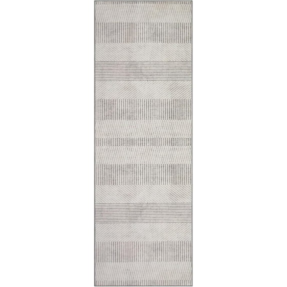 Modern Easy Area Rug Machine Washable Non-Slip Low Pile Stripe Pattern Rug for Living Room Bedroom Entryway (Gray 2'x6')