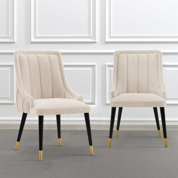 Manhattan Comfort Eda Dining Chair from Solid Wood in Cream - Set of 2