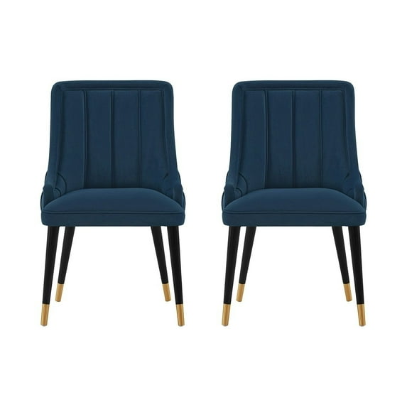 Manhattan Comfort Eda Dining Chair from Solid Wood in Midnight Blue - Set of 2