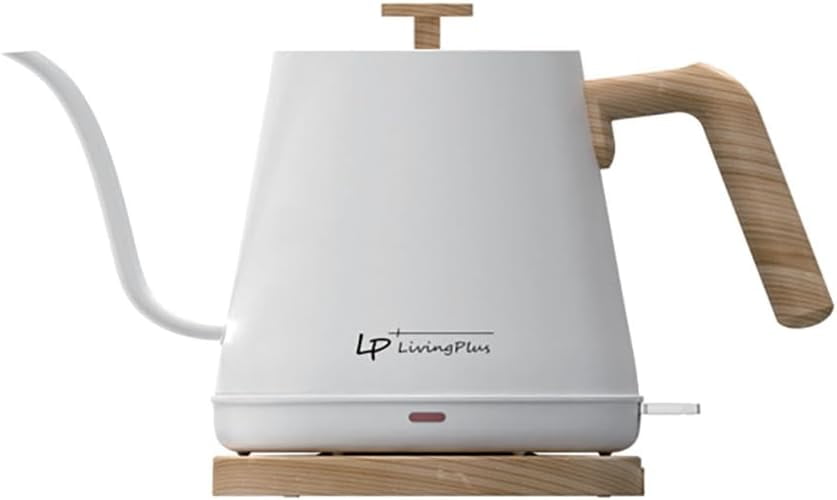 LP Living Plus 1200W 4-Cup Electric Gooseneck Kettle, Stainless Steel, White