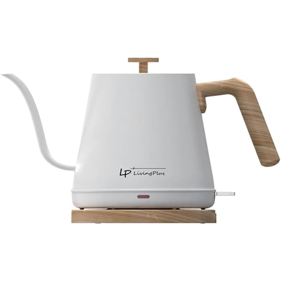 LP Living Plus 1200W 4-Cup Electric Gooseneck Kettle, Stainless Steel, White