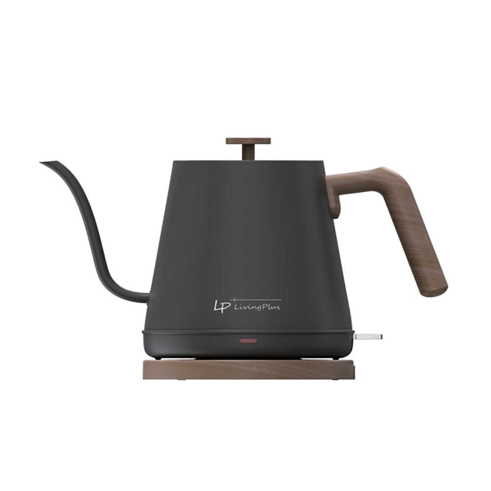 LP Living Plus 1200W 4-Cup Electric Gooseneck Kettle, Stainless Steel, Black