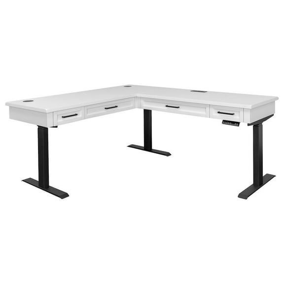 Modern Electric Sit/Stand L-Desk and Return Height Wood Desk White