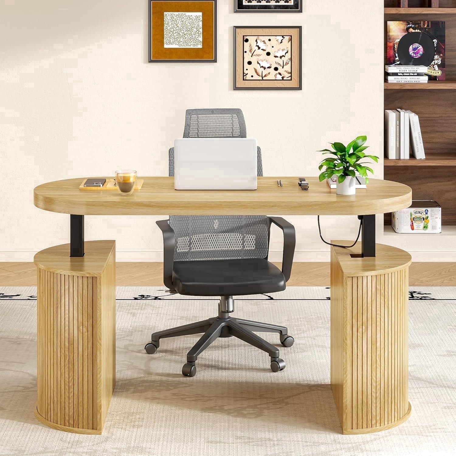 Modern Electric Standing Desk, Height Adjustable Computer Desk for Home Office, Laptop, Wood Color