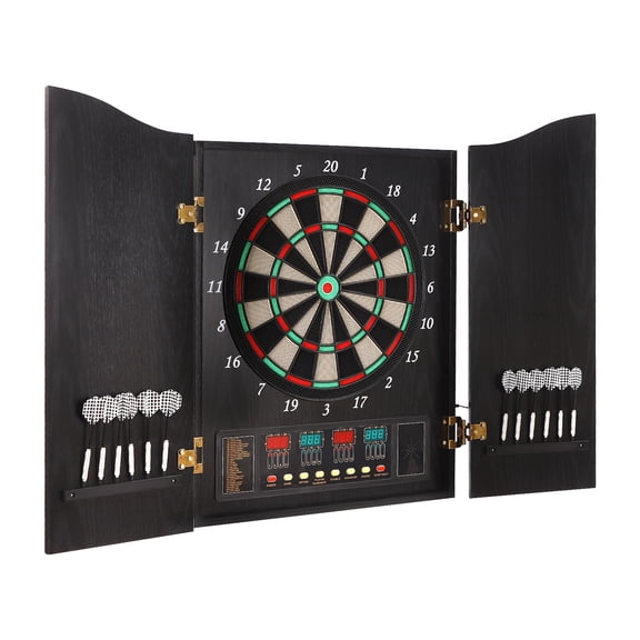 Modern Electronic Dart Board with Cabinet,27 Games and 12 Darts Scoreboard Set for Adults Black
