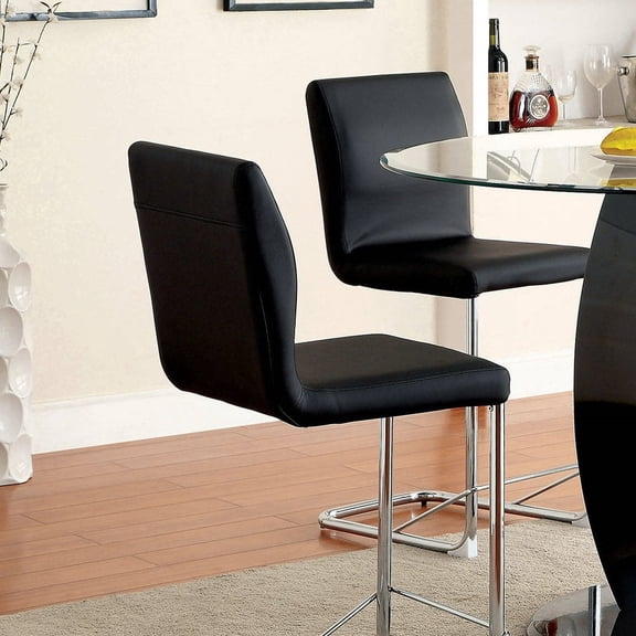 Modern Elegance Black Color Leatherette 2pcs Counter Height Dining Chairs Chrome Metal Legs Dining Room High Chairs