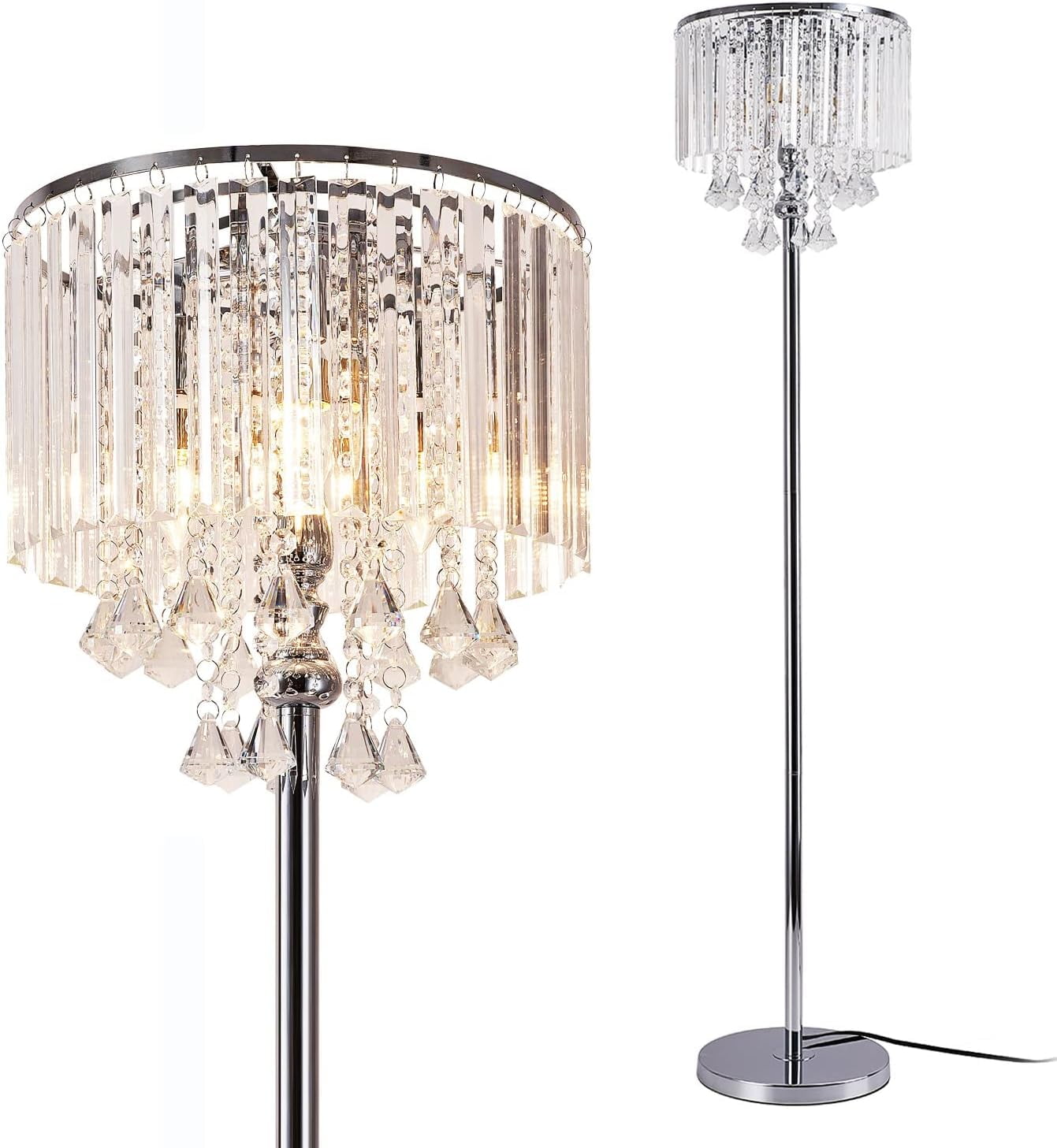 Modern Elegance Crystal Floor Lamp with On/Off Foot Switch, Crystal and ...