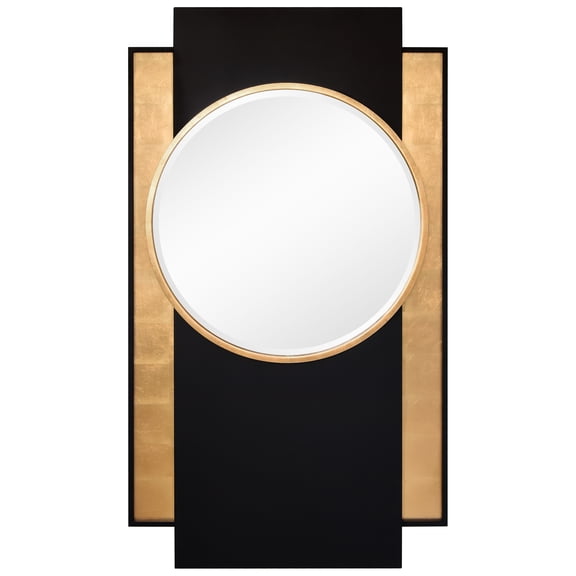 "Modern Elegance Gold and Black Wall Mirror", 37"x65", Beveled Center Round Mirror Featuring a Black and Gold Foiled Iron Frame
