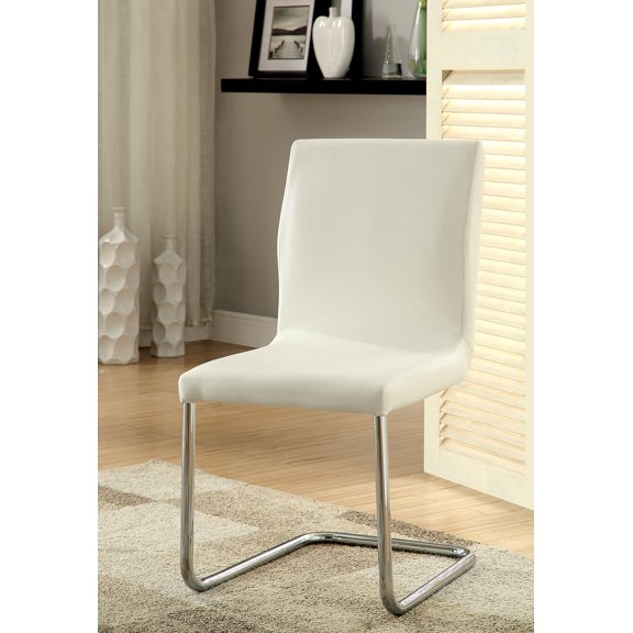 Modern Elegance White Color Leatherette 2pcs Dining Chairs Chrome Metal Legs Dining Room Side Chairs