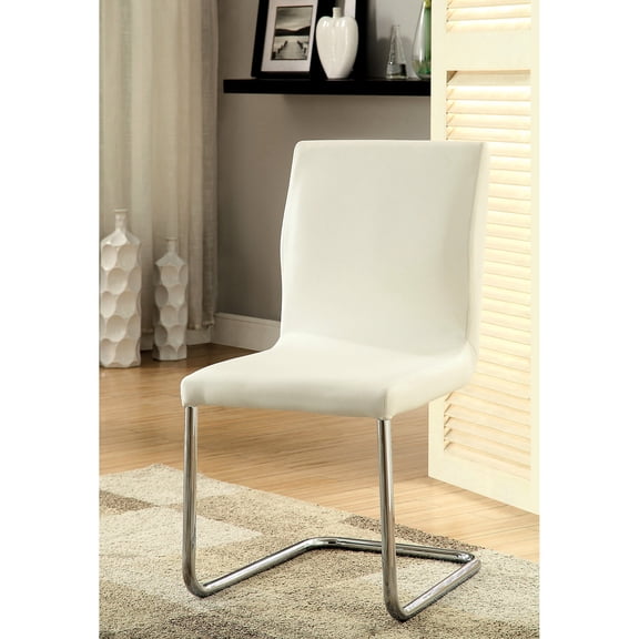 Modern Elegance White Leatherette 2pc Dining Side Chairs | Fit for Contemporary Dining Room | Padded Seat with Chrome Legs | Easy to Assemble