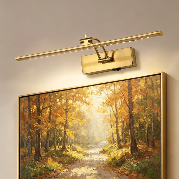 Modern Elegant 16 in. LED Picture Light Brass Finish with Rechargeable Battery Remote Control 2700K Warm White and Rotatable Arm