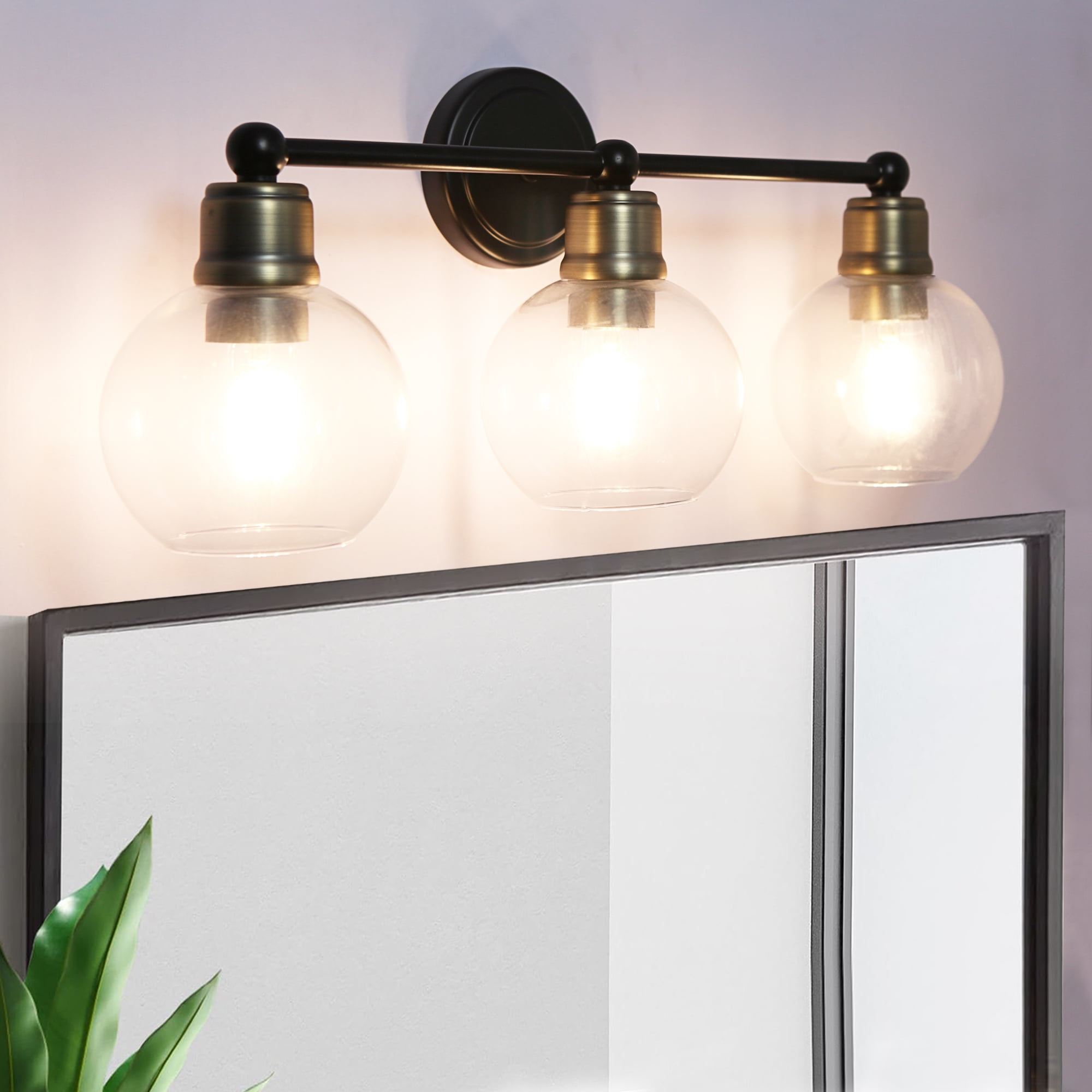 Modern Elegant 24" Black 3-Light Bathroom Stylish Vanity Light Fixture,  Wall Lamps Over Mirror, Clear Glass Shade,  Wall Sconces For Bathroom, Living Room, Kitchen, Corridor,  Bedroom