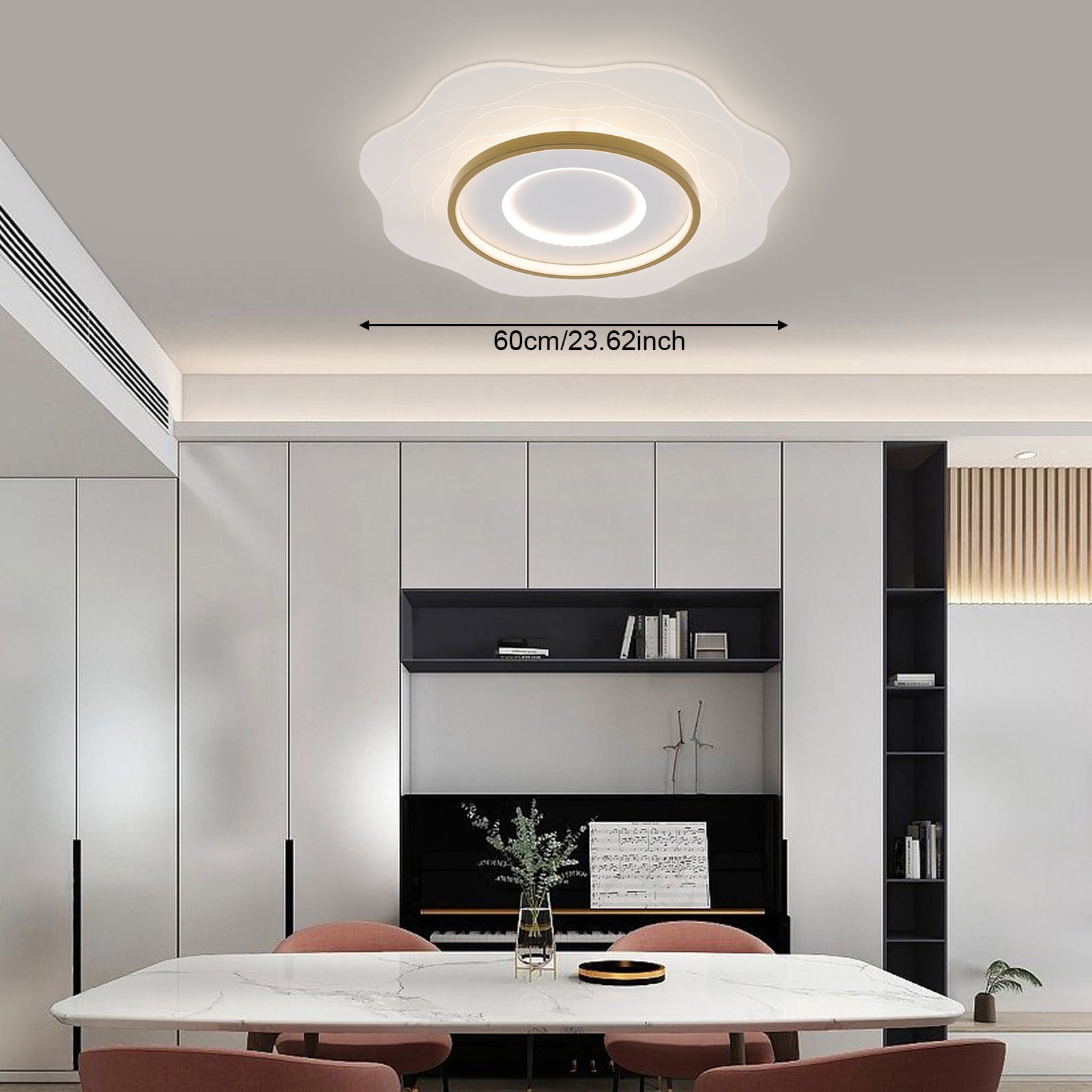 Modern Elegant Appearance White Dimmable LED Ceiling Light with Remote Control for Bedrooms, Dining Rooms